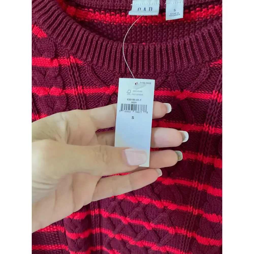 Gap Striped Pullover Cotton Heavy Sweater Red Size Small NEW with tags